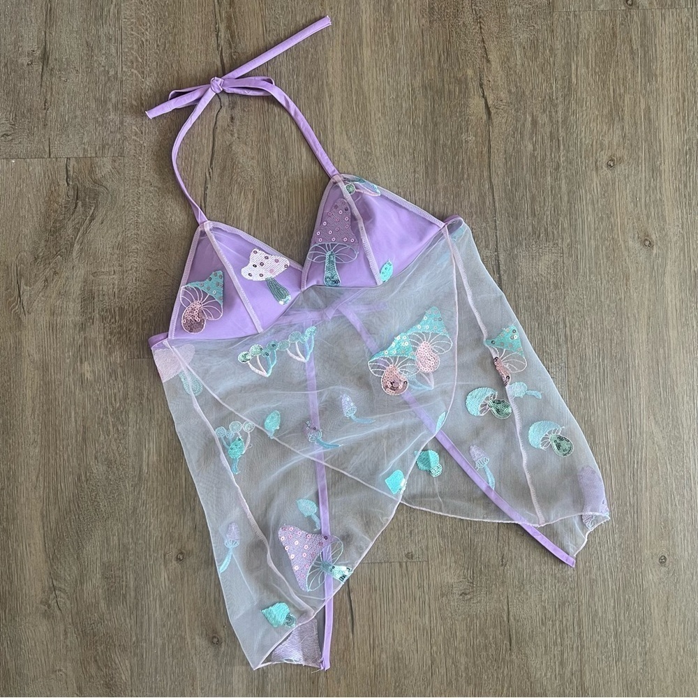 Handmade Y2K Fairycore Cottagecore Mushroom Embellished Halter Babydoll Vest Top - Picture 5 of 10